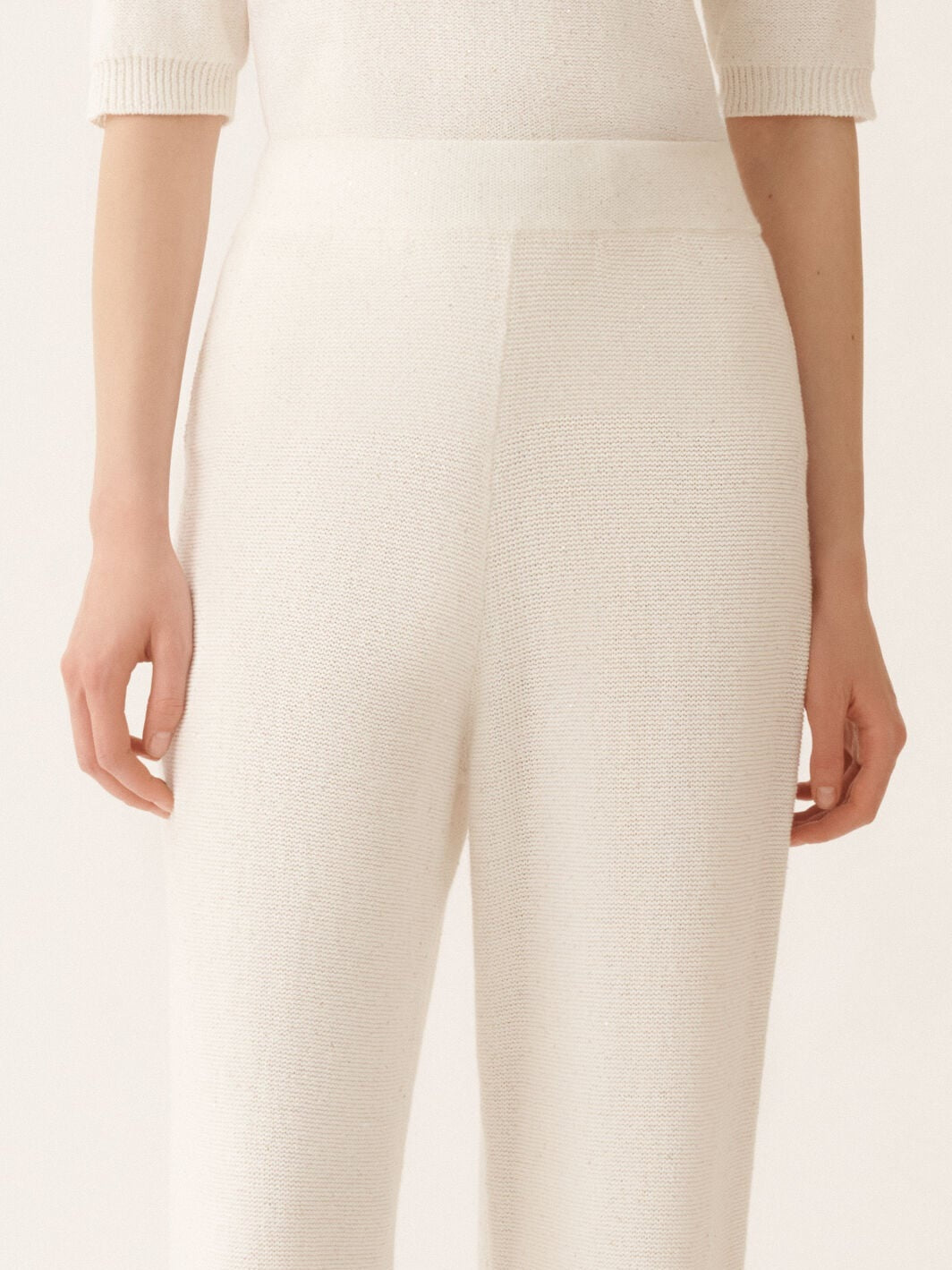 White cotton and linen pants with sequins