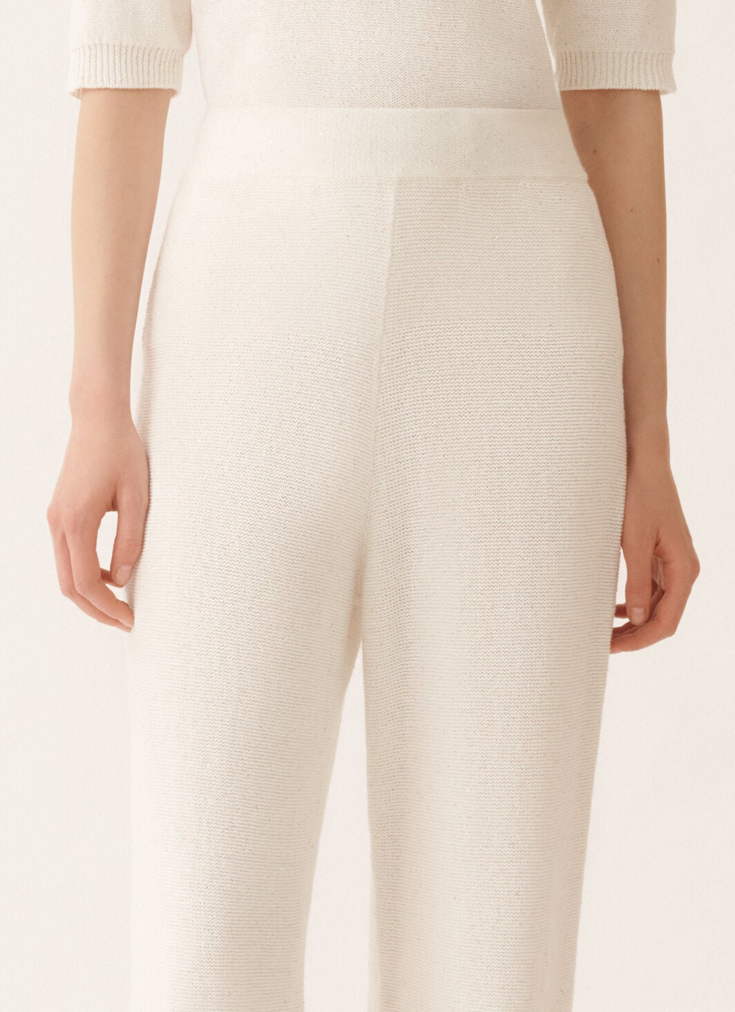 White cotton and linen pants with sequins