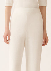 White cotton and linen pants with sequins