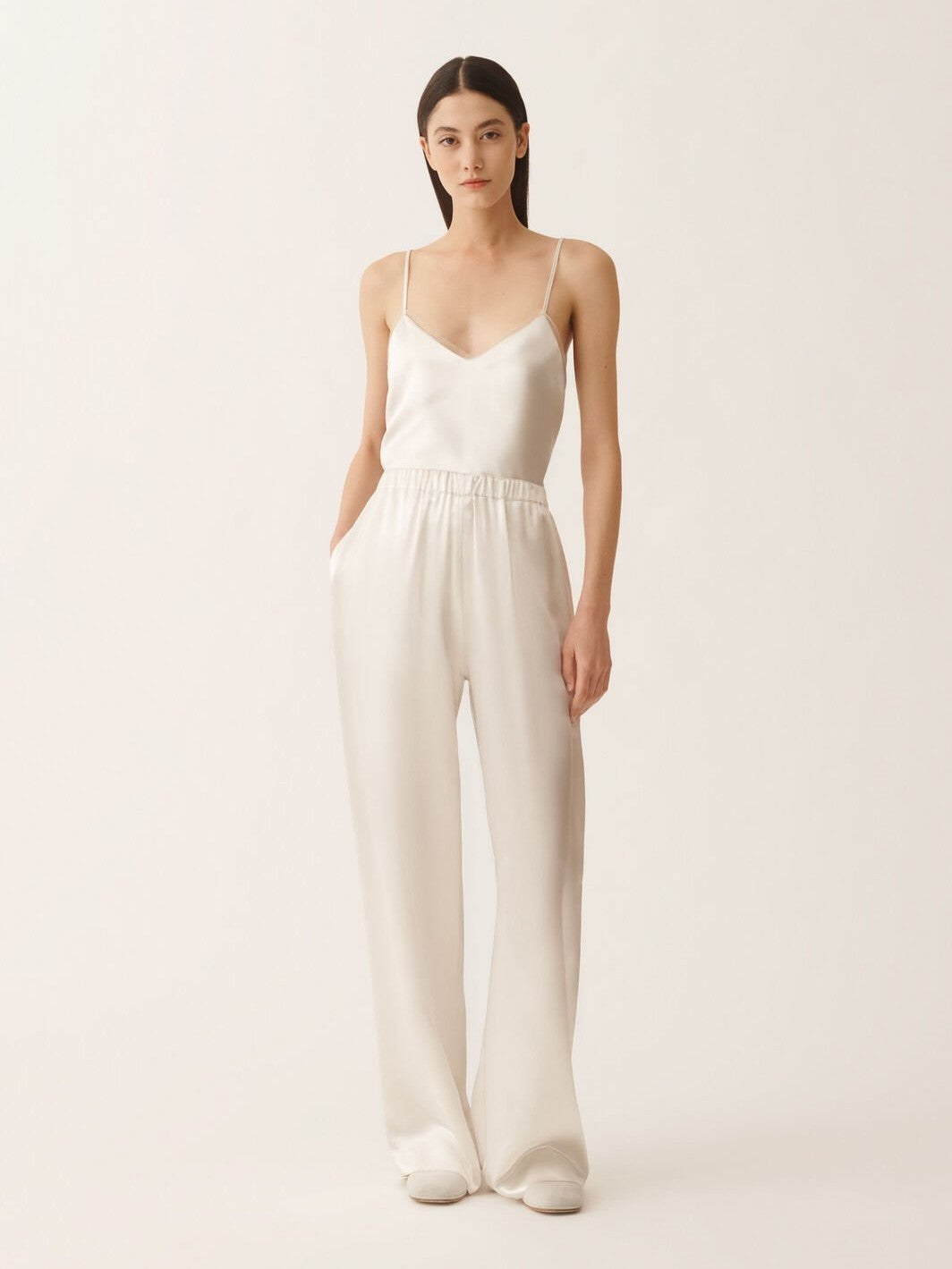 Liquid satin pijama trousers with elastic waistband