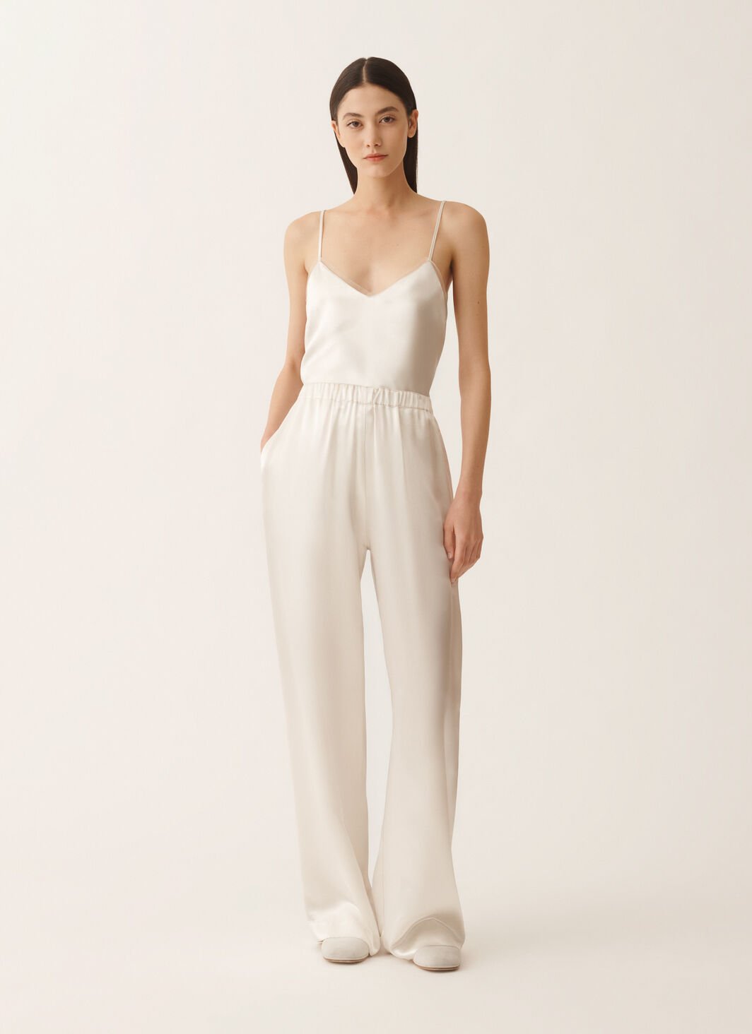 Liquid satin pijama trousers with elastic waistband