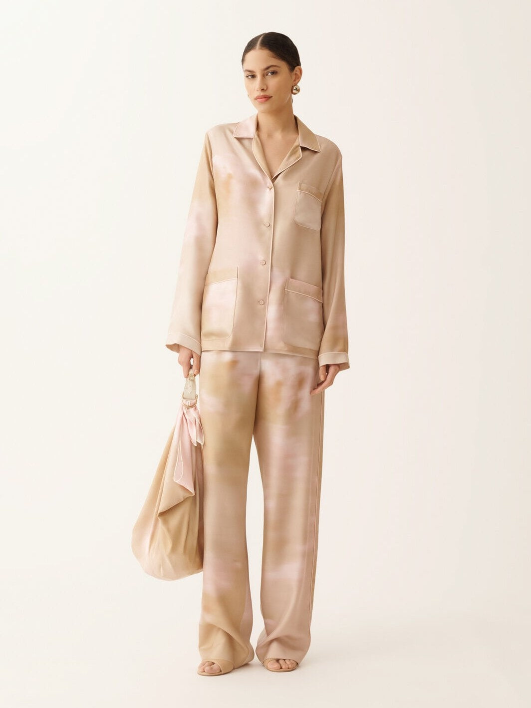 Printed silk twill trousers