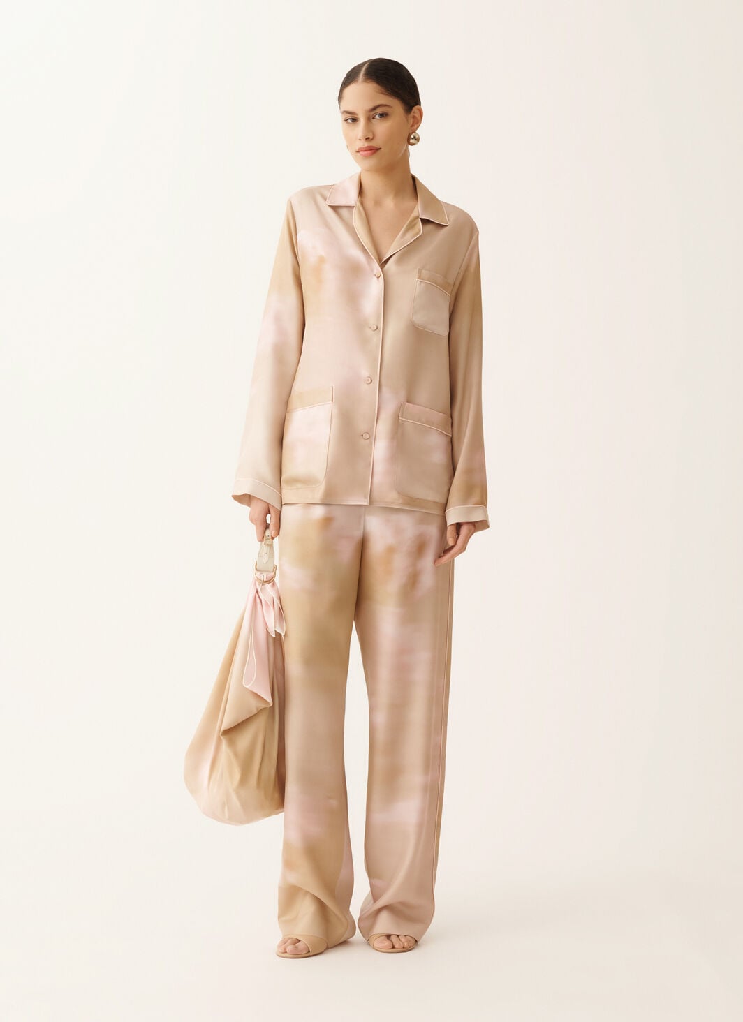 Printed silk twill trousers