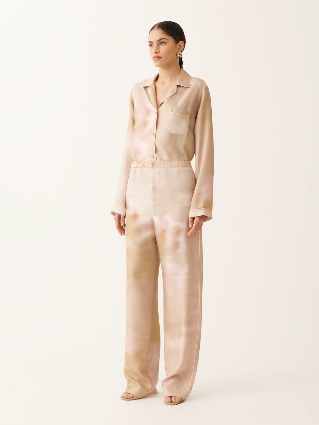 Printed silk twill trousers