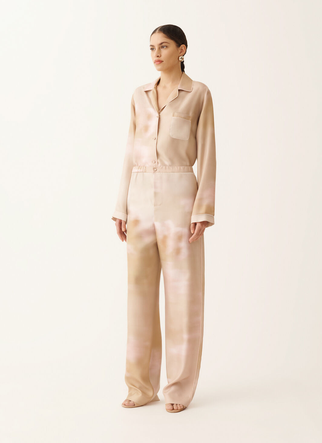 Printed silk twill trousers