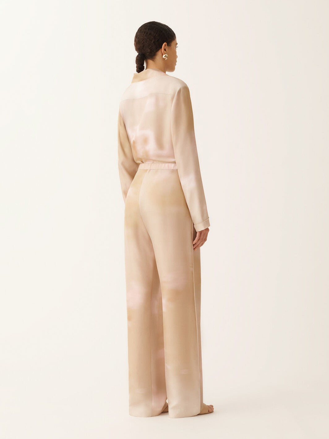 Printed silk twill trousers