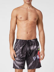 Tie-dye long swim boxers tutti frutti