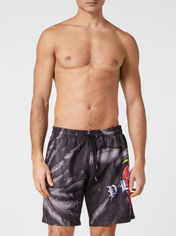 Tie-dye long swim boxers tutti frutti
