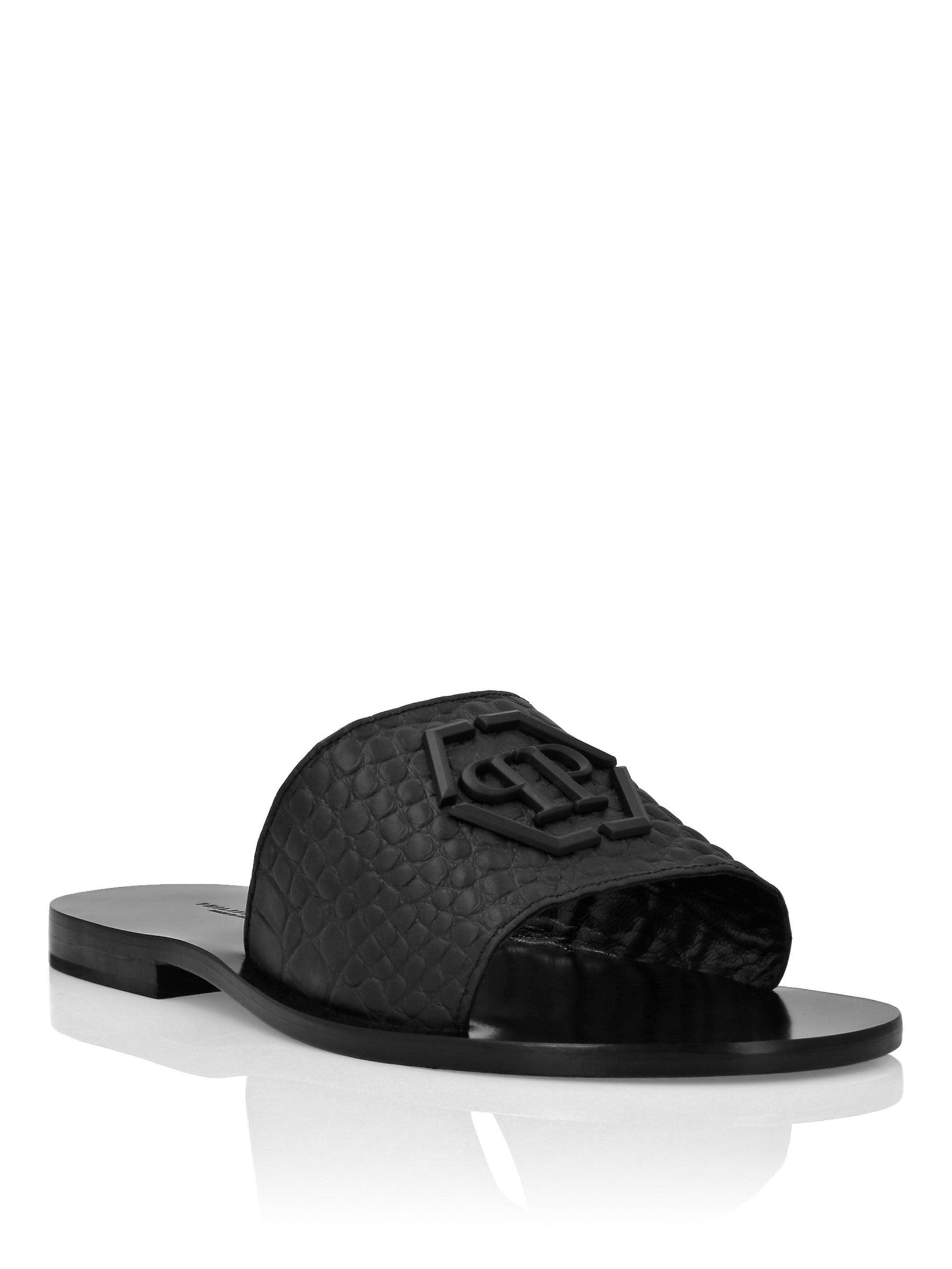 Flat crocco printed sandals