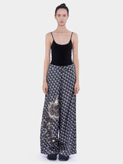 Panaia twill silk print wide leg long pants with twill silk print
embroidery appliqué