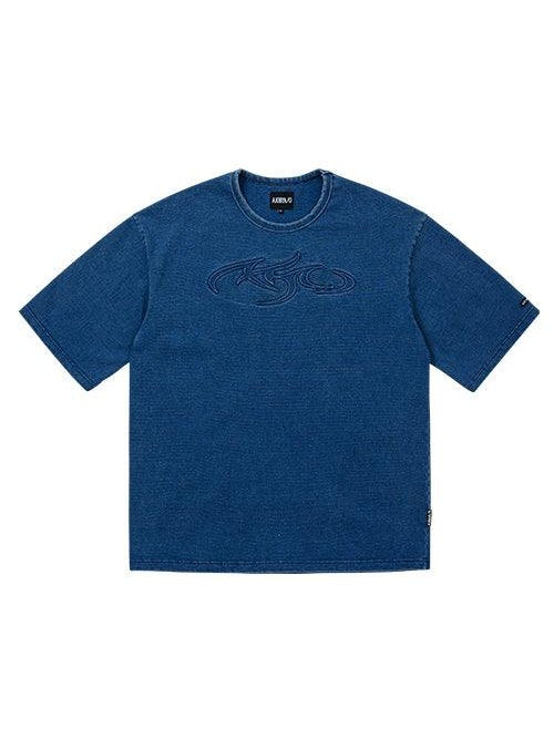 Tribal ajo embossed denim t- shirt