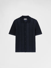 Linen blend stitch polo shirt dark blue
