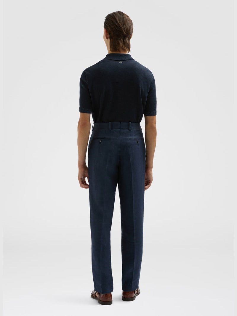 Linen blend stitch polo shirt dark blue