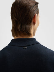 Linen blend stitch polo shirt dark blue