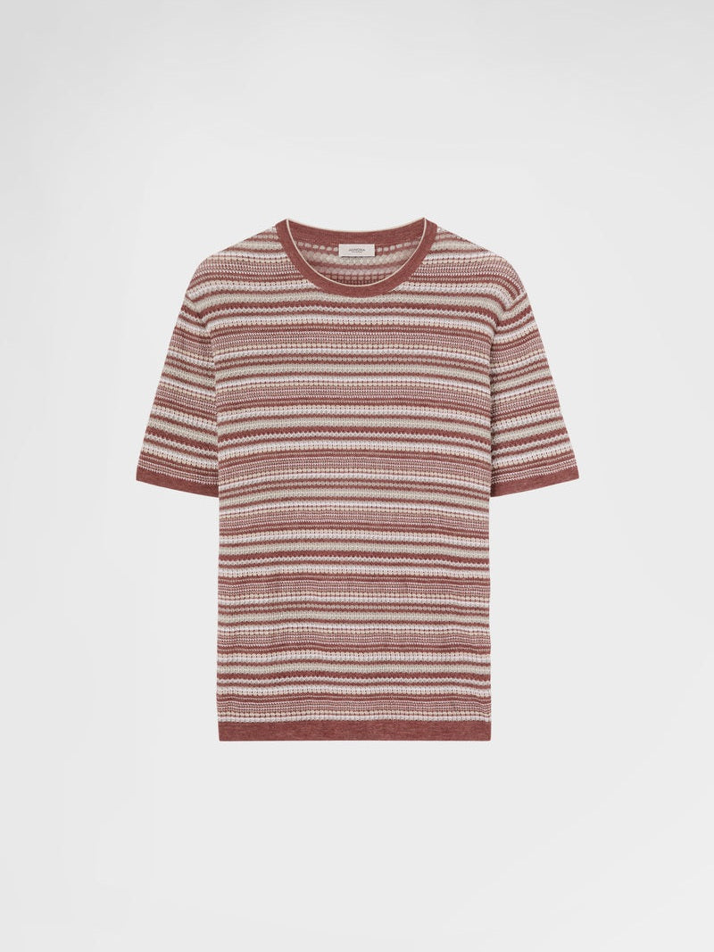 Linen blend stitch t-shirt desert rose