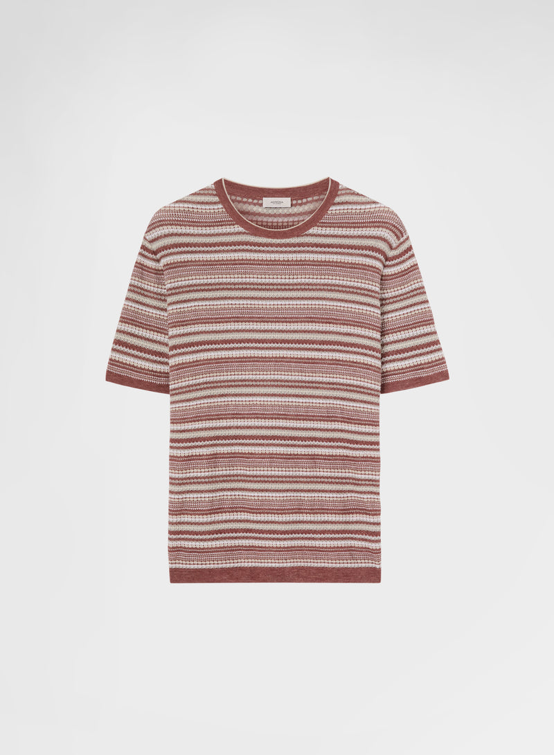 LINEN BLEND STITCH T-SHIRT DESERT ROSE