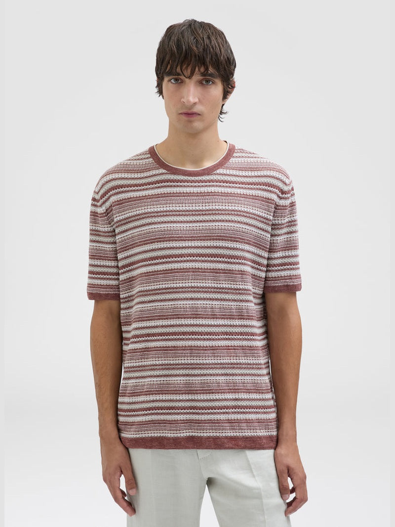 Linen blend stitch t-shirt desert rose