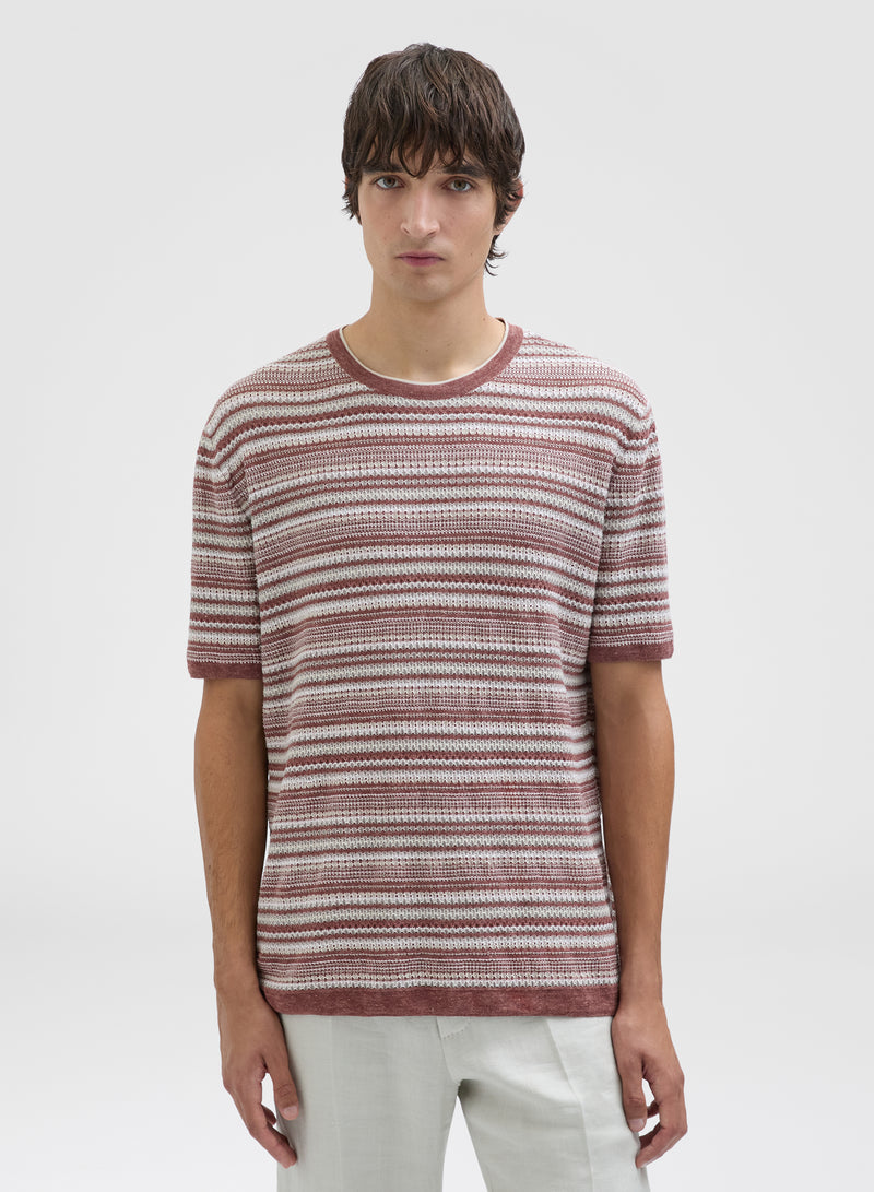 LINEN BLEND STITCH T-SHIRT DESERT ROSE