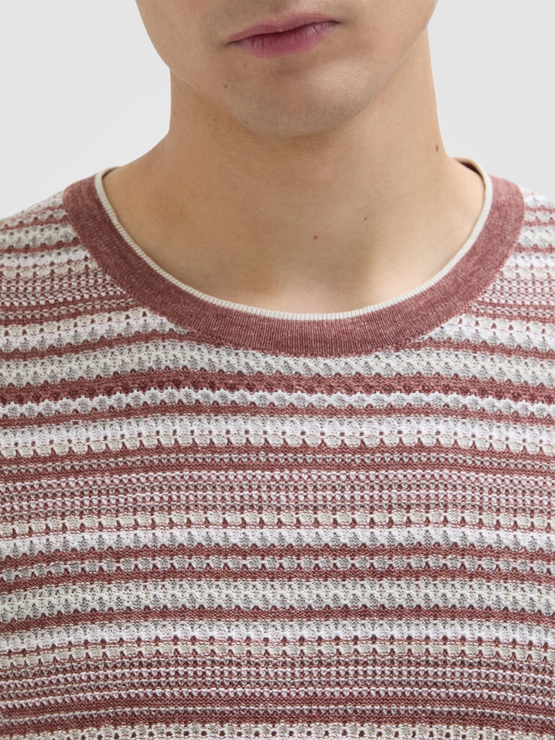 Linen blend stitch t-shirt desert rose