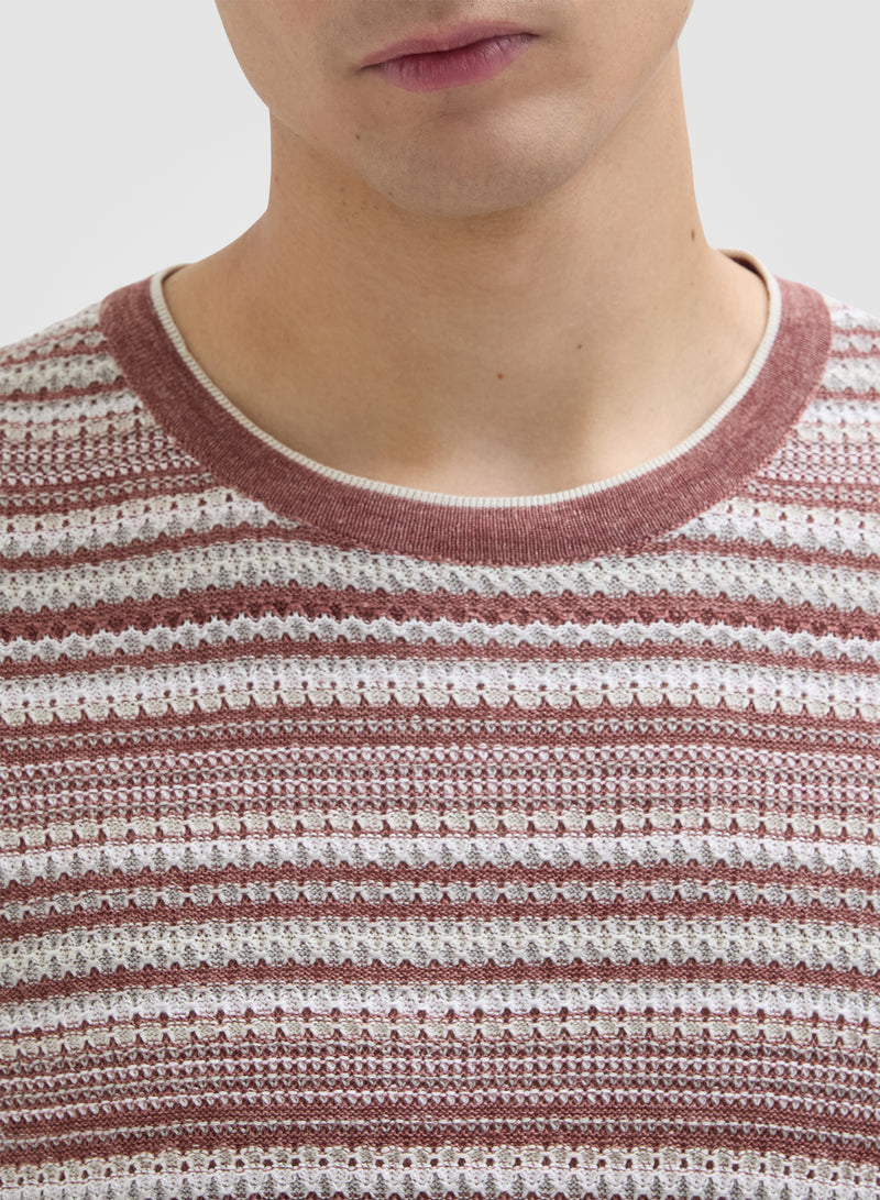 LINEN BLEND STITCH T-SHIRT DESERT ROSE