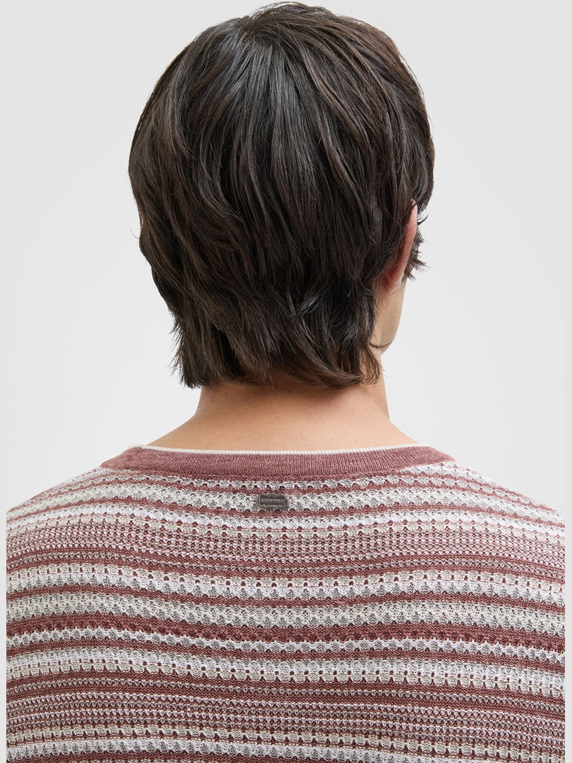 Linen blend stitch t-shirt desert rose