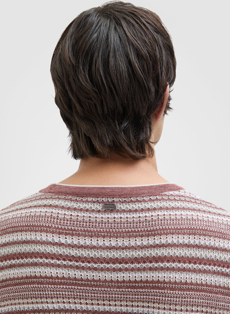 LINEN BLEND STITCH T-SHIRT DESERT ROSE