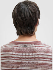 Linen blend stitch t-shirt desert rose