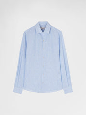 Linen stripes one piece collar shirt - light water