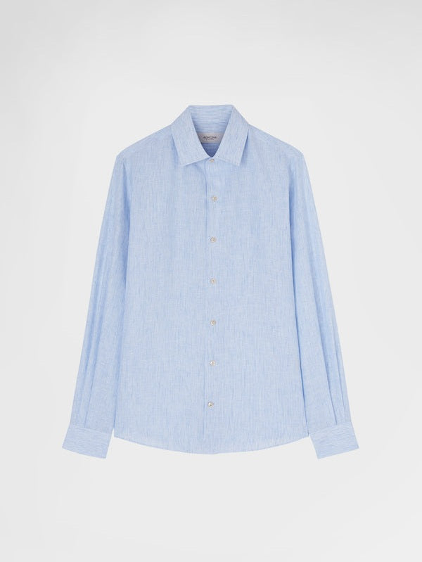 Linen stripes one piece collar shirt - light water