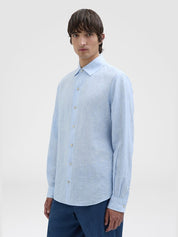 Linen stripes one piece collar shirt - light water
