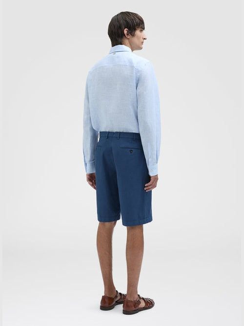Linen stripes one piece collar shirt - light water