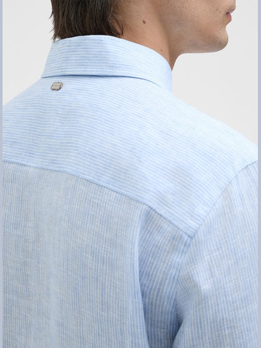 Linen stripes one piece collar shirt - light water