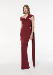 ASYMMETRIC LIGHT CADY GOWN  BURGUNDY