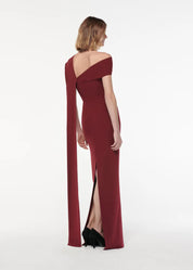 ASYMMETRIC LIGHT CADY GOWN  BURGUNDY