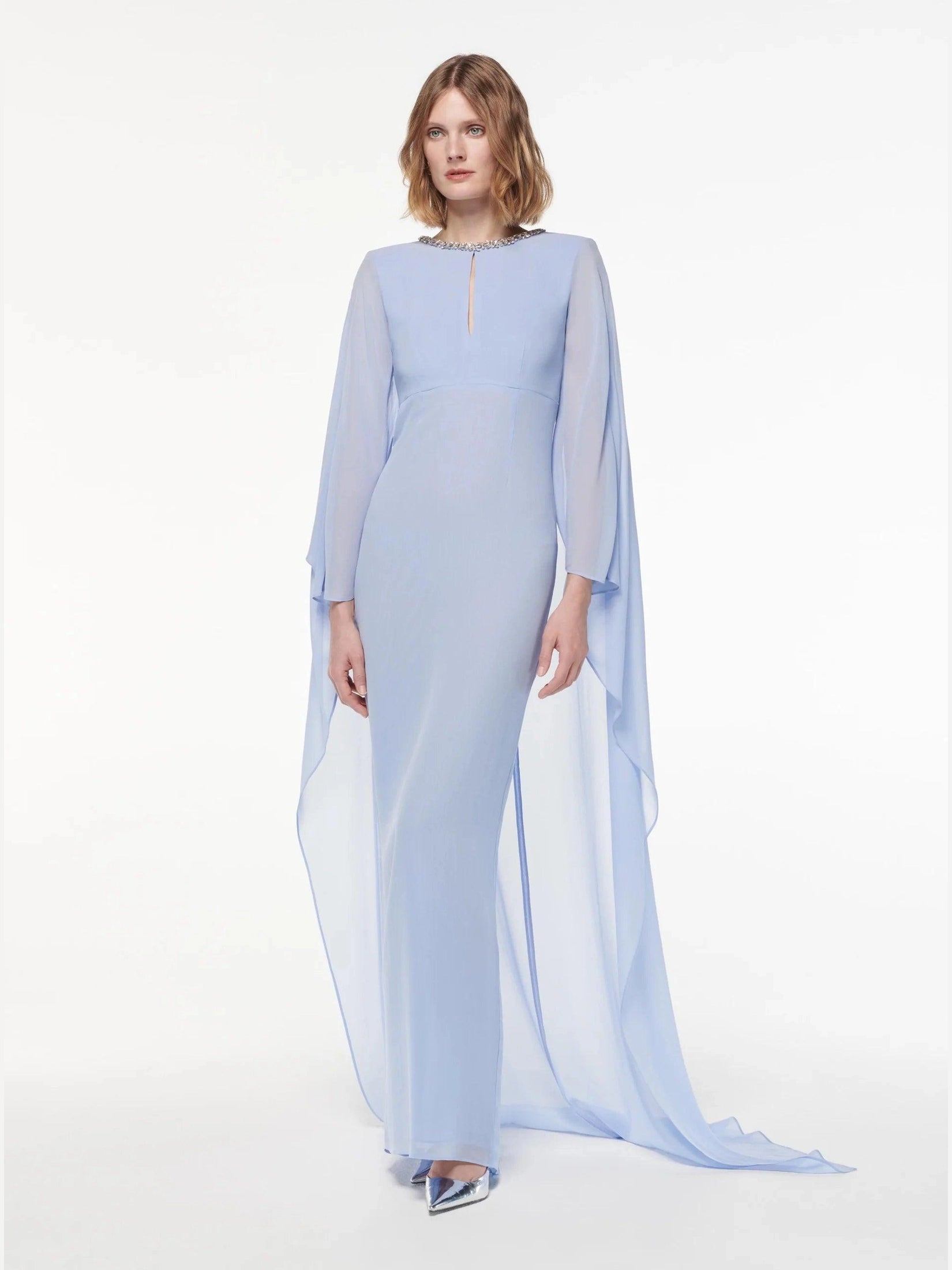 Chiffon diamante gown light blue