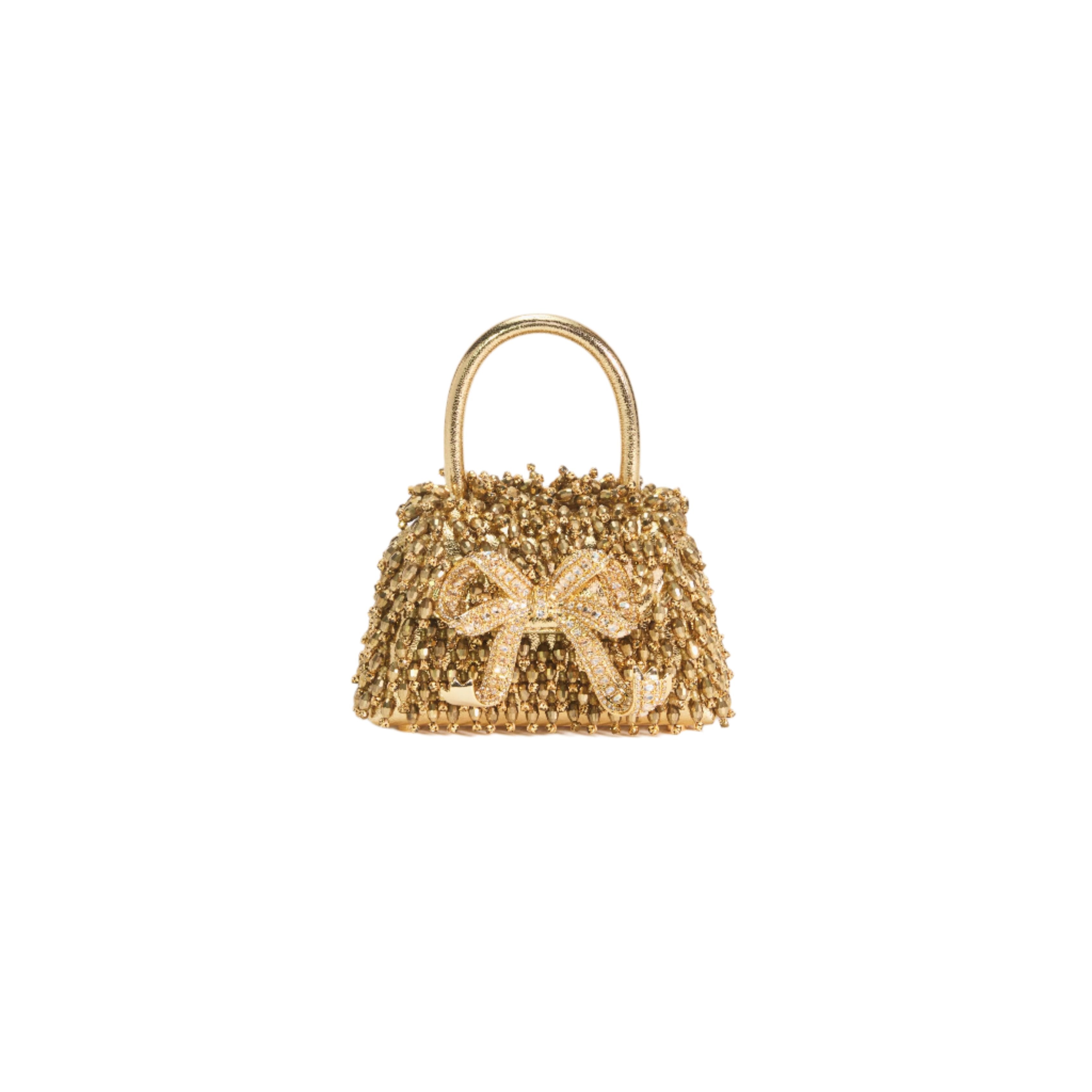 Self-Portrait Gold Bouclé Crescent Micro Bag