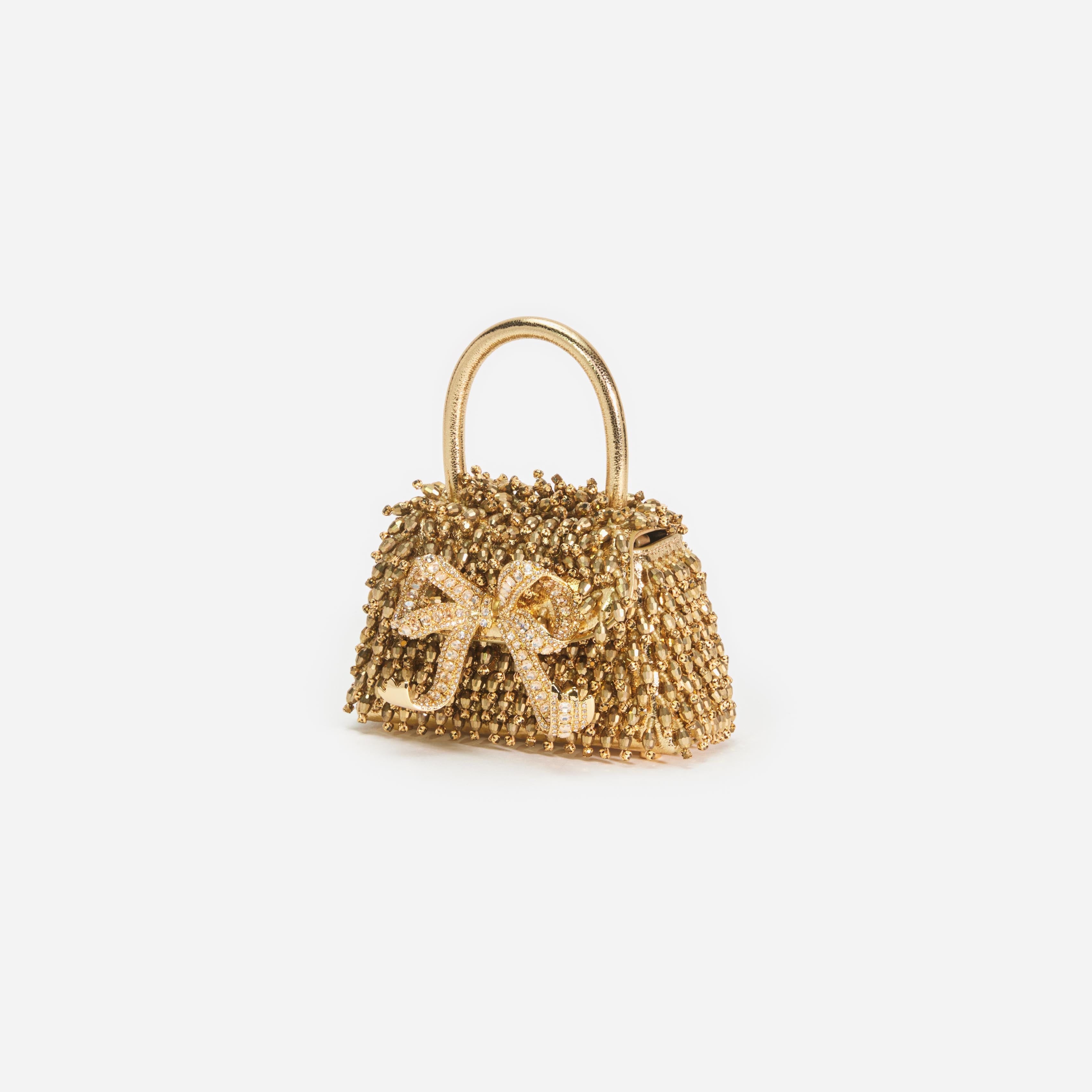 Self-Portrait Gold Bouclé Crescent Micro Bag