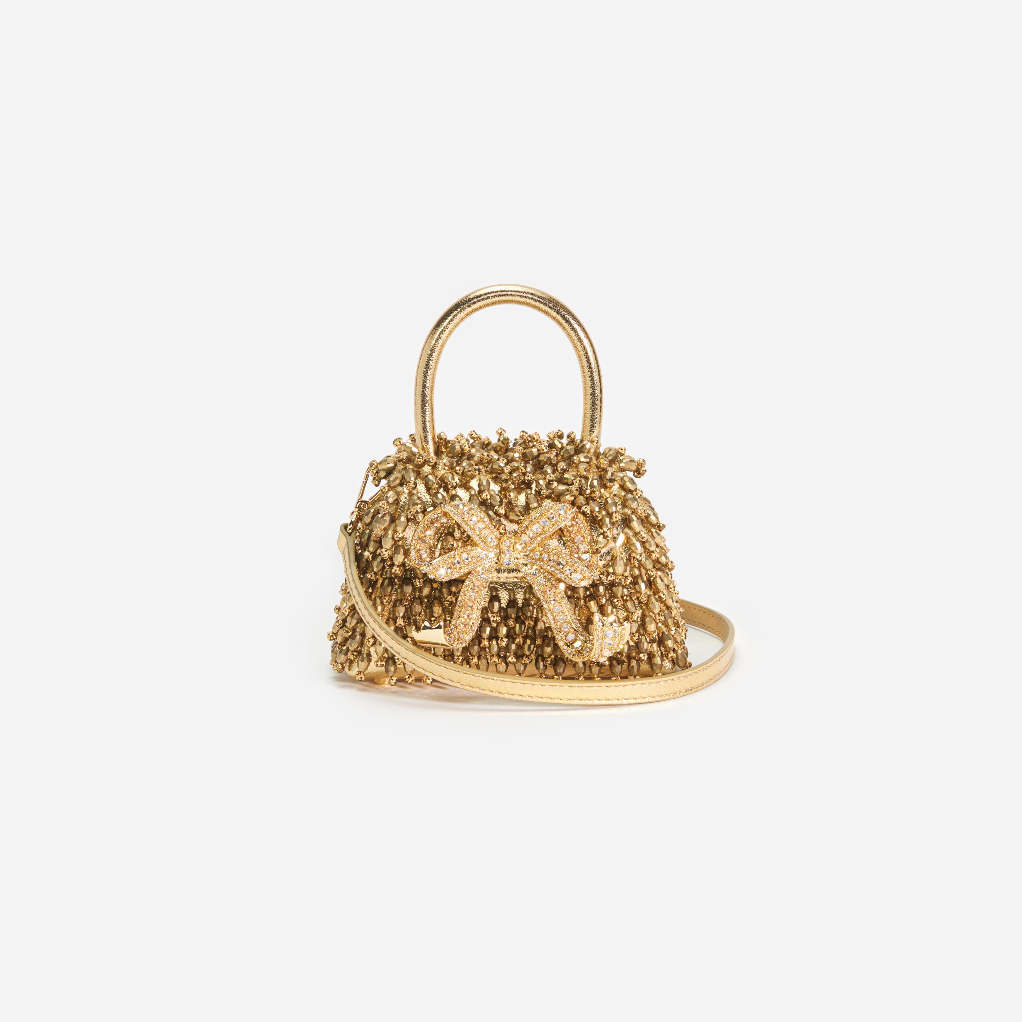 Self-Portrait Gold Bouclé Crescent Micro Bag