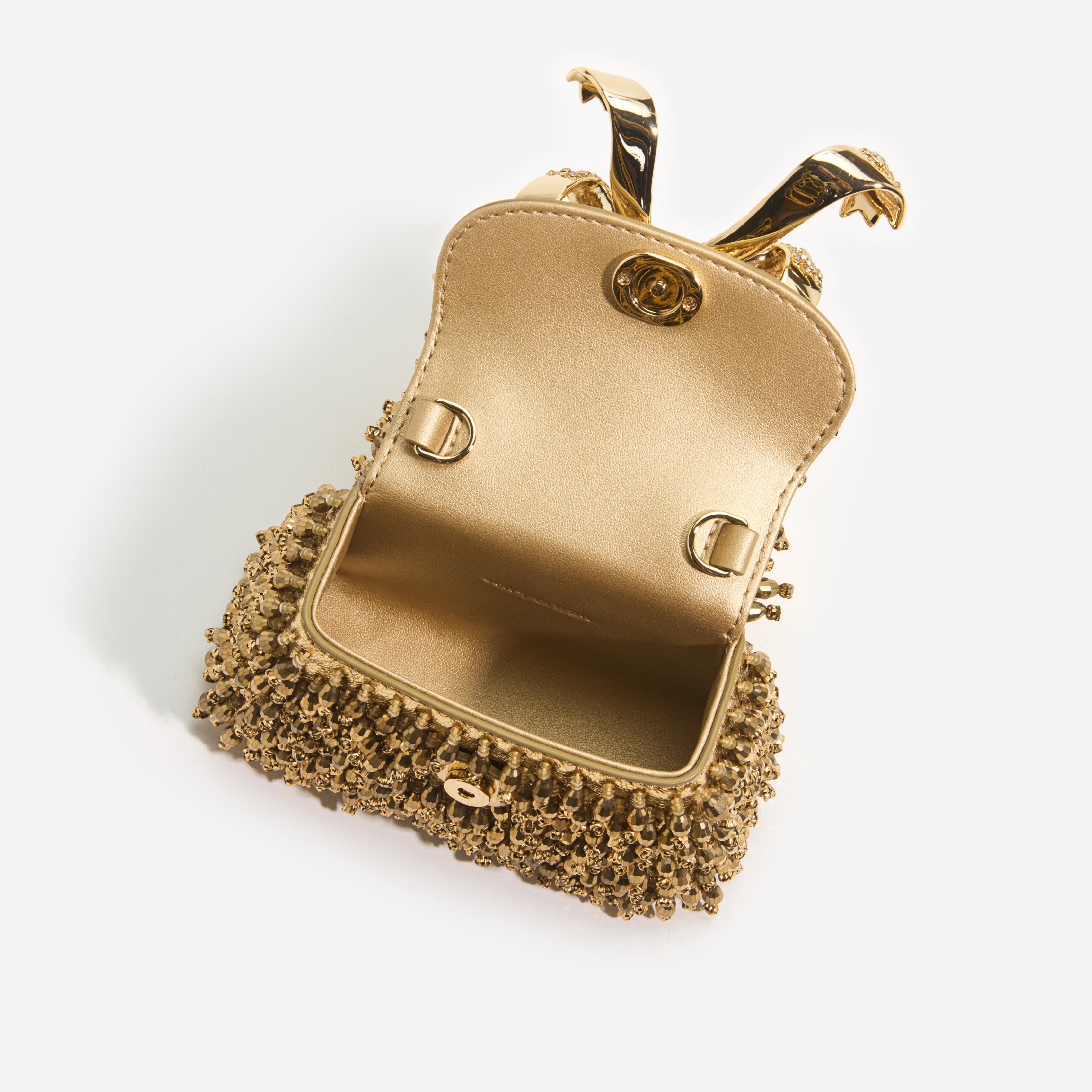 Self-Portrait Gold Bouclé Crescent Micro Bag