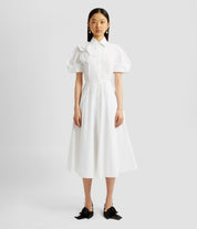 SHORT SLEEVE MIDI SHIRT DRESS WITH ROSETTES