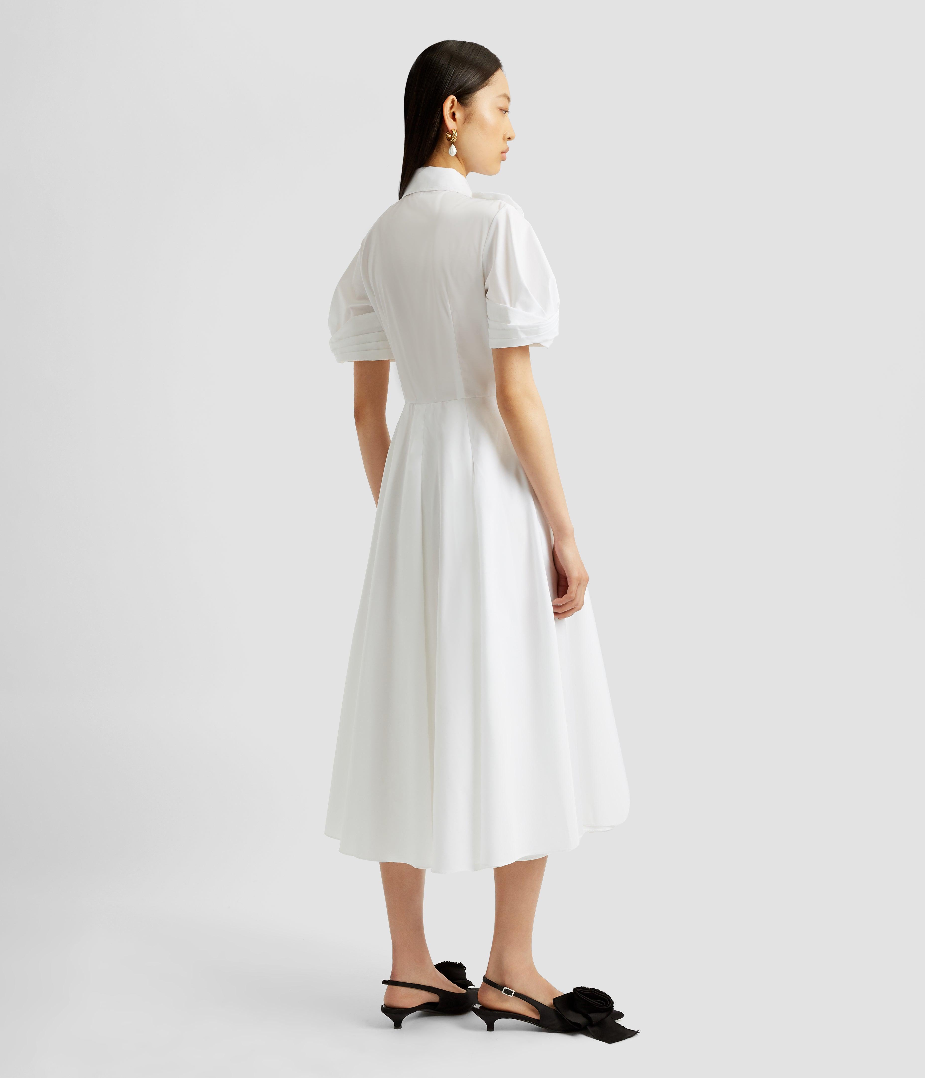 SHORT SLEEVE MIDI SHIRT DRESS WITH ROSETTES