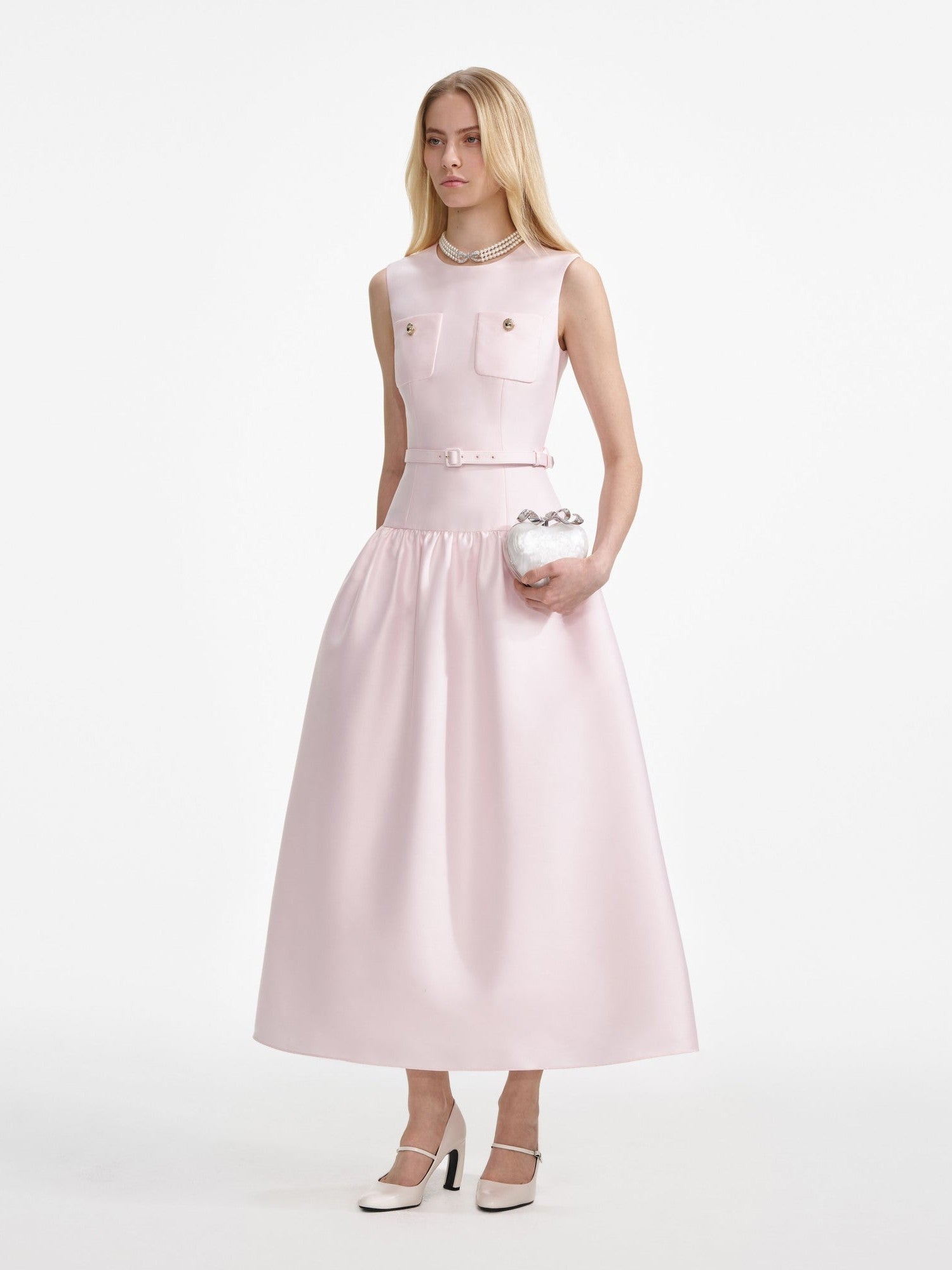 Pink taffeta midi dress
