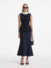 Navy boucle sleeveless midi dress