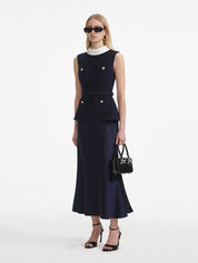 Navy boucle sleeveless midi dress