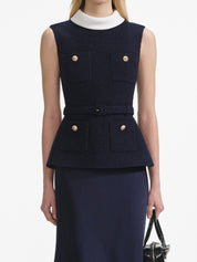 Navy boucle sleeveless midi dress