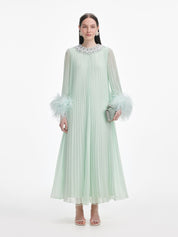 Mint chiffon feather midi dress