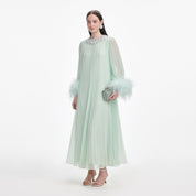 Mint Chiffon Feather Midi Dress