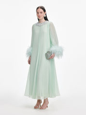 Mint chiffon feather midi dress