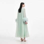 Mint Chiffon Feather Midi Dress