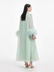 Mint chiffon feather midi dress